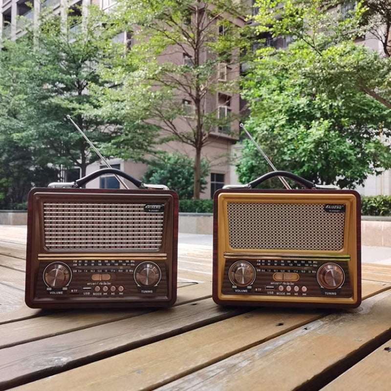 Wooden retro radio with full band card insertion capability