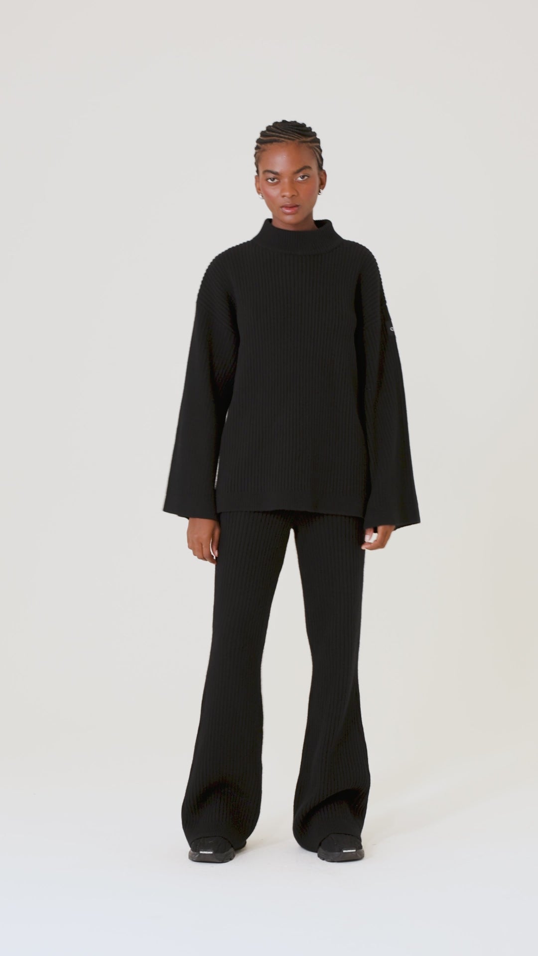 Cashmere Ribbed Winter Dream Mock Neck Coverup - Black