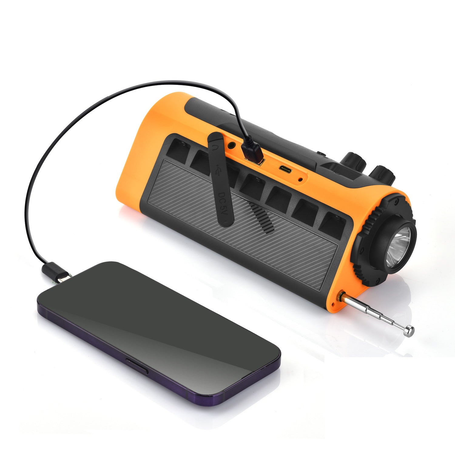 Portable radio with flashlight